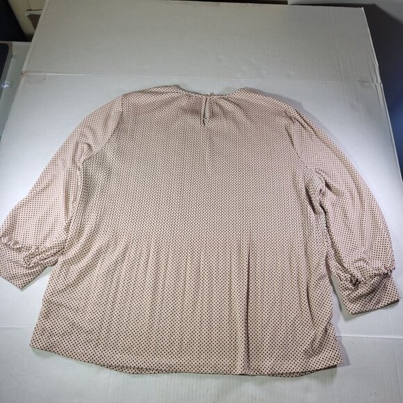 Adrianna Papell Women Beige Polka Dot Professional Long Sleeve Blouse Size L - Picture 9 of 9